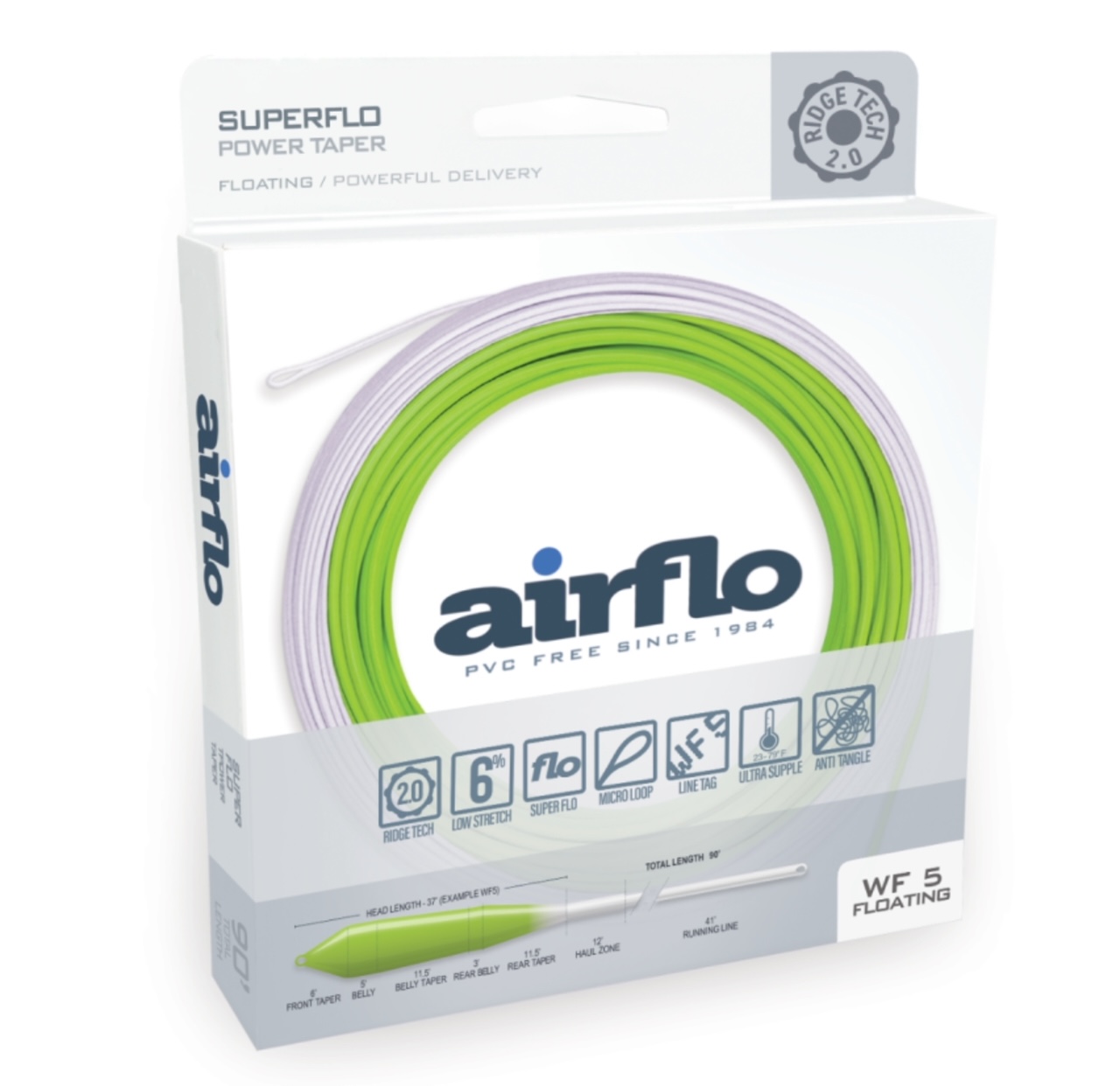 Airflo Superflo Ridge 2.0 Power Taper - WF8F - Chartreuse/White